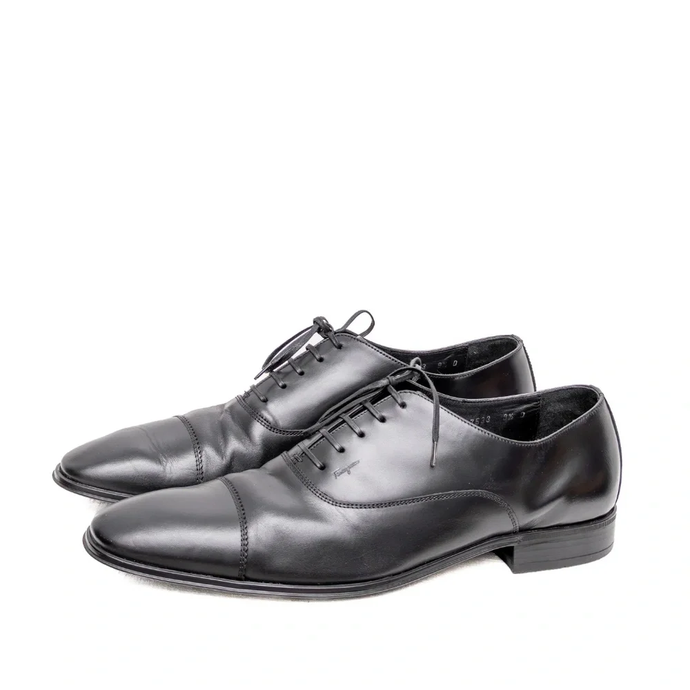 Salvatore Ferragamo Black‎ Leather Cap-Toe Oxfords – Men’s Size US 9.5D